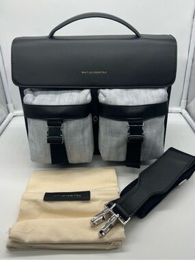 NEW WANT LES ESSENTIELS Durham Navy Canvas Black Leather Messenger Shoulder Bag